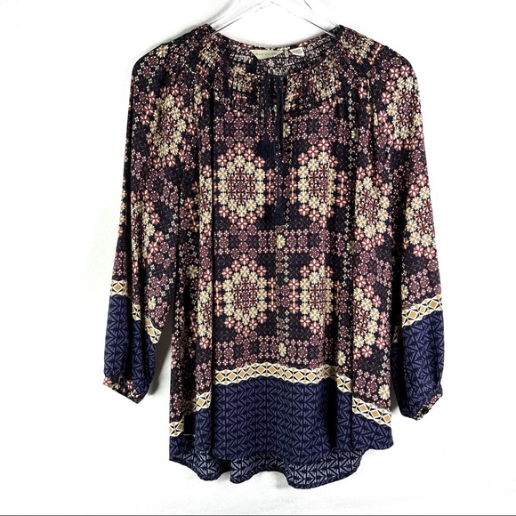 Anthropologie 111 Tylho Kay Popover Blouse Top Boho Peasant Balloon Sleeve Print - Picture 2 of 6